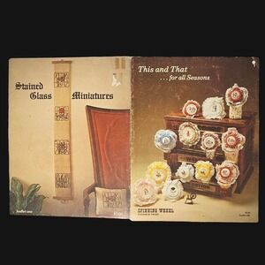 Vtg Cross Stitch Patterns Stained Glass Minis 1979 Spinning Wheel This That 1982